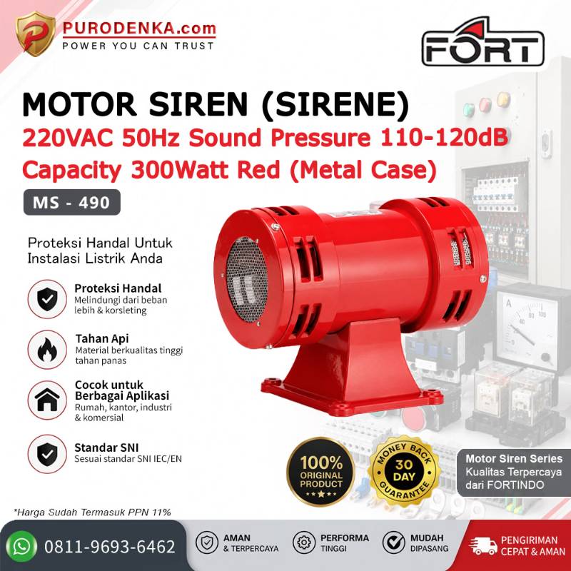 FORT Motor Siren (Sirene) 220VAC 50Hz 110-120dB 300 Watt Red (metal case) MS-490