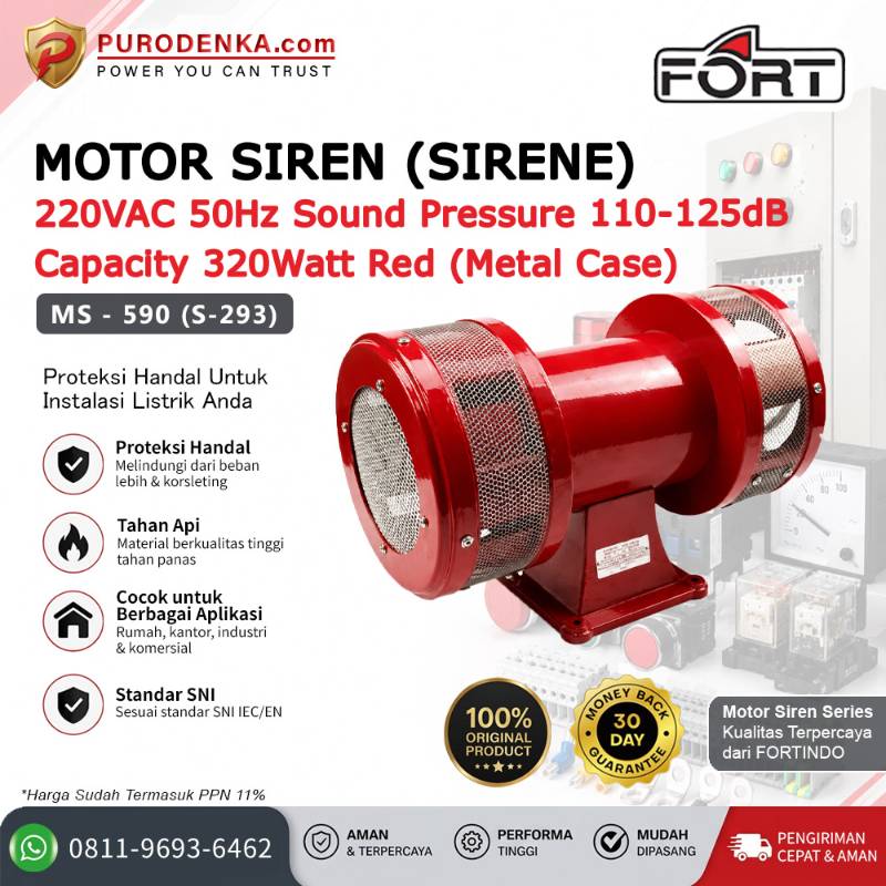 FORT Motor Siren (Sirene) 220VAC 50Hz 110-125dB 320 Watt Red (metal case) MS-590 (S-293)