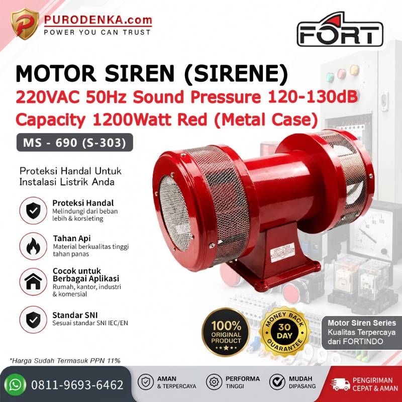 FORT Motor Siren (Sirene) 220VAC 50Hz 120-130dB 1200 Watt Red (metal case) MS-690 (S-303)