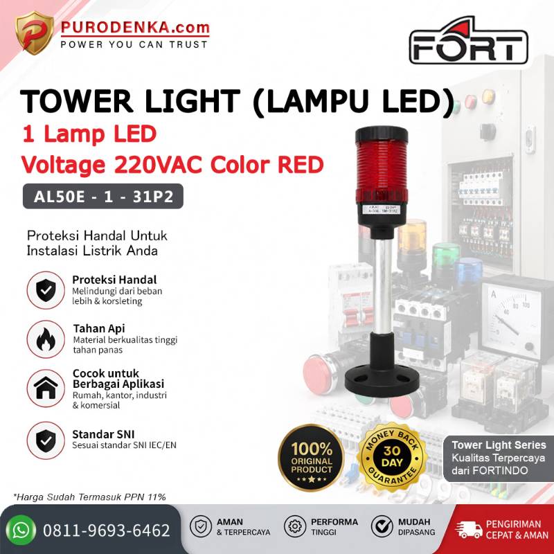 FORT Tower Light (Lampu LED) 1 Lamp LED 220VAC Red Flashing Steady AL50E-1-31P2