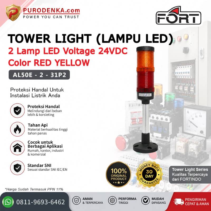 FORT Tower Light (Lampu LED) 2 Lamp LED 24VDC Red Yellow Flashing Steady AL50E-2-31P2