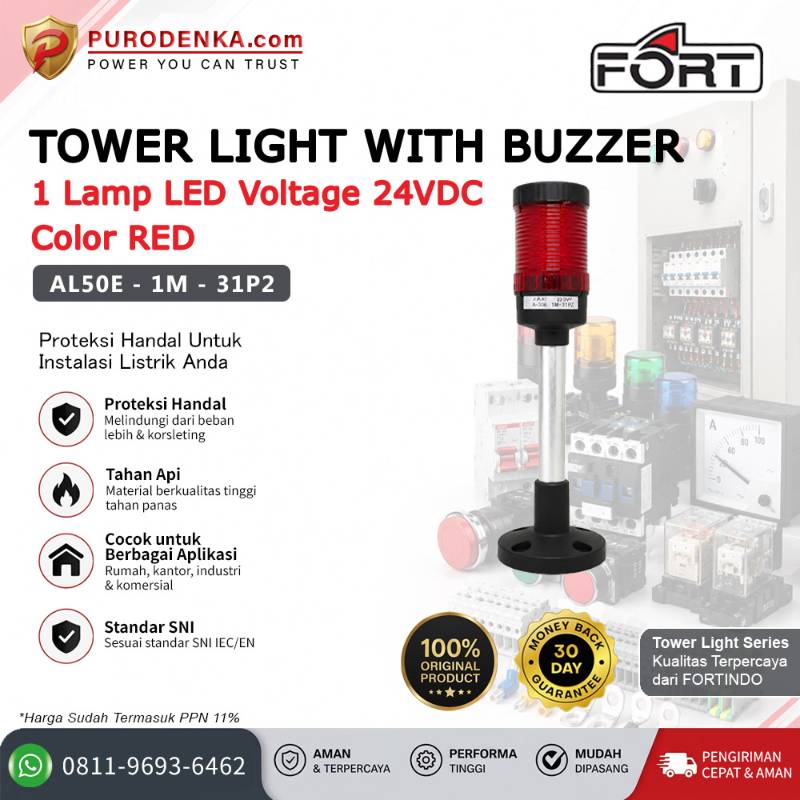 FORT Tower Light (Lampu LED) with Buzzer 1 Lamp LED 24VDC Red Flashing Steady AL50E-1M-31P2