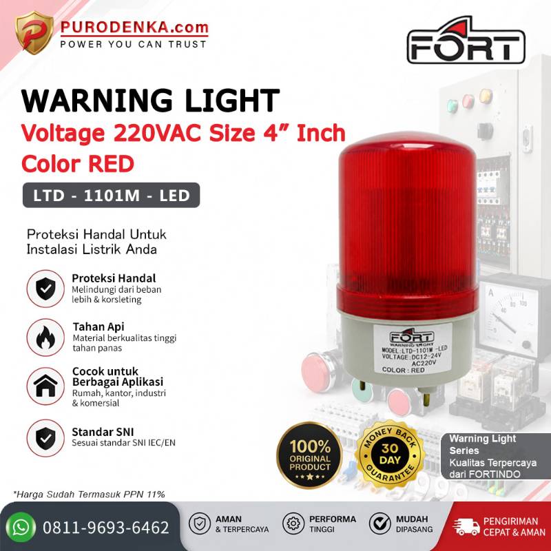 FORT Warning Light (Lampu LED) 220VAC 4" Red Rotary Flashing Steady LTD-1101M-LED