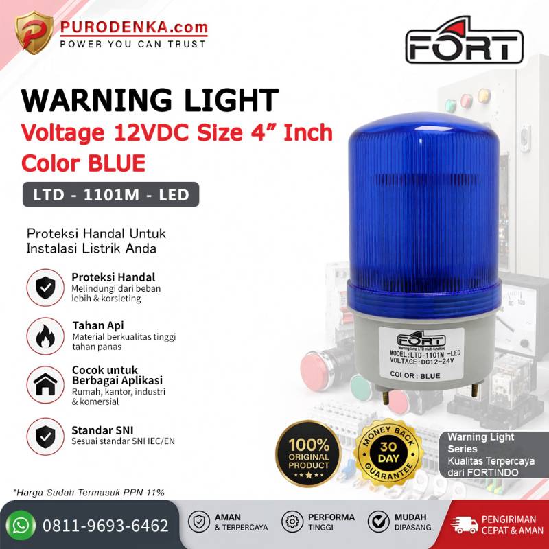 FORT Warning Light (Lampu LED) 12VDC 4" Blue Rotary Flashing Steady LTD-1101M-LED