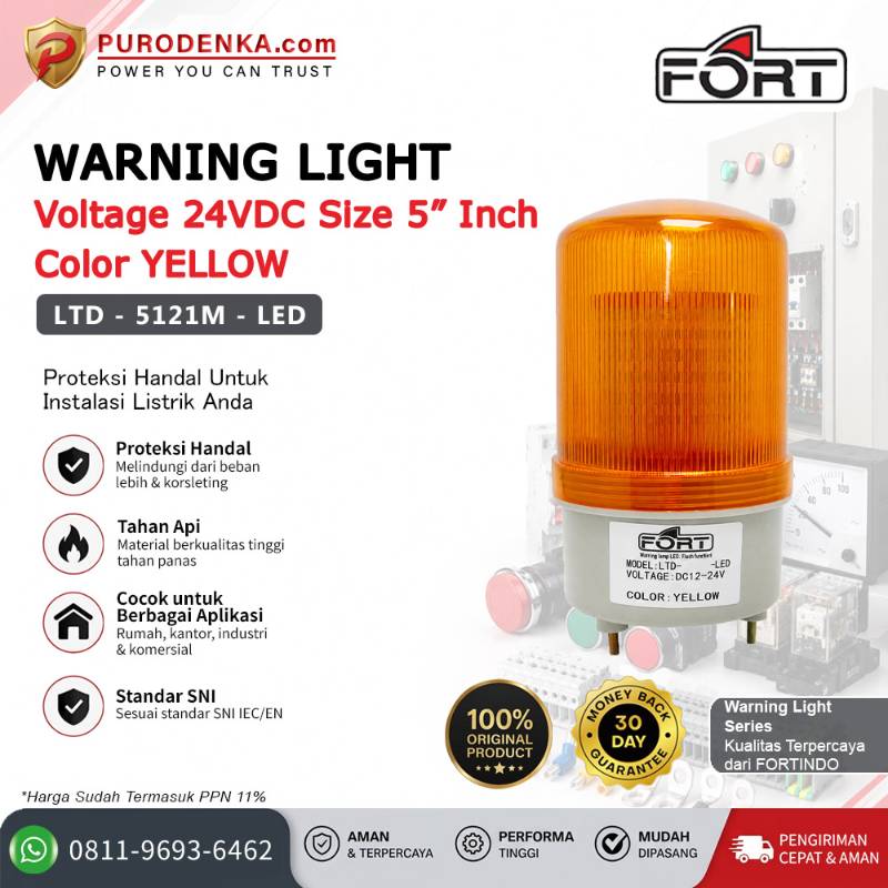 FORT Warning Light (Lampu LED) 24VDC 5" Yellow Rotary Flashing Steady LTD-5121M-LED
