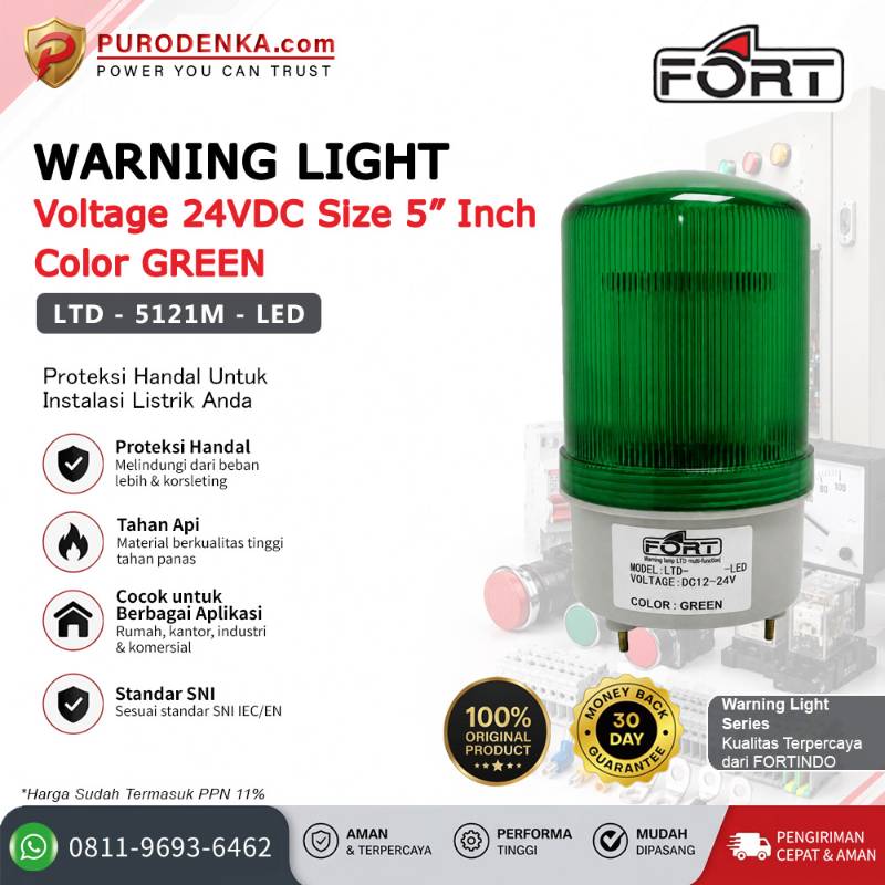 FORT Warning Light (Lampu LED) 24VDC 5" Green Rotary Flashing Steady LTD-5121M-LED