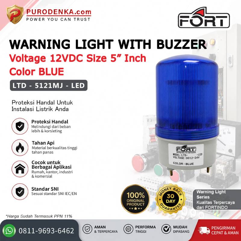 FORT Warning Light (Lampu LED) with Buzzer 12VDC 5" Blue Rotary Flashing Steady LTD-5121MJ-LED
