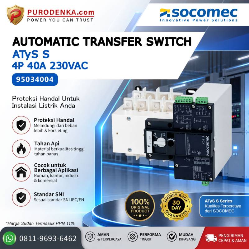 SOCOMEC Automatic Transfer Switch ATyS S 4P 40A 230VAC 95034004