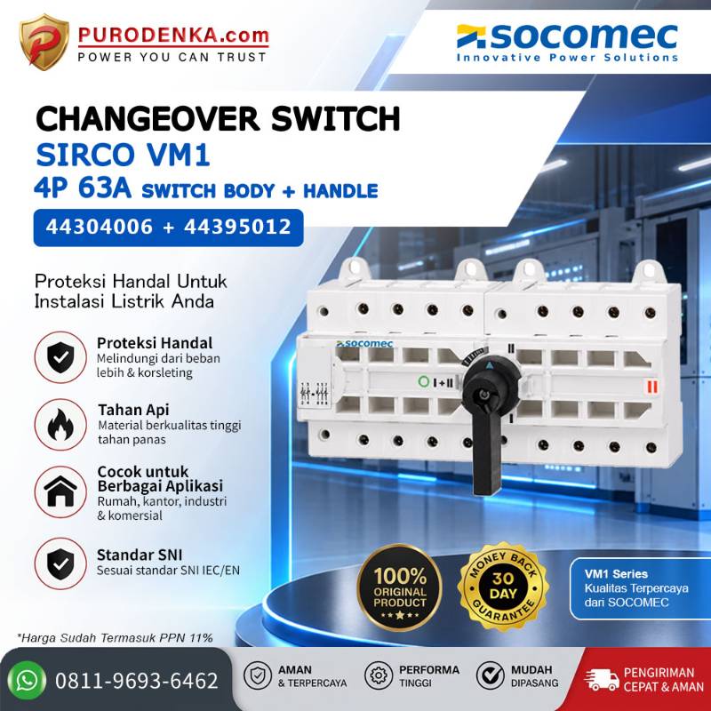 SOCOMEC Changeover Switch SIRCO VM1 4P 63A Switch Body+Handle 44304006+44395012