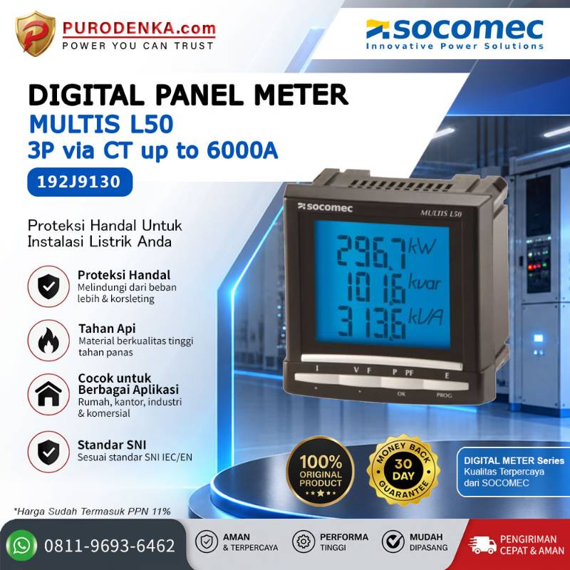 SOCOMEC Digital Panel Meter MULTIS L50 3P via CT up to 6000A 192J9130