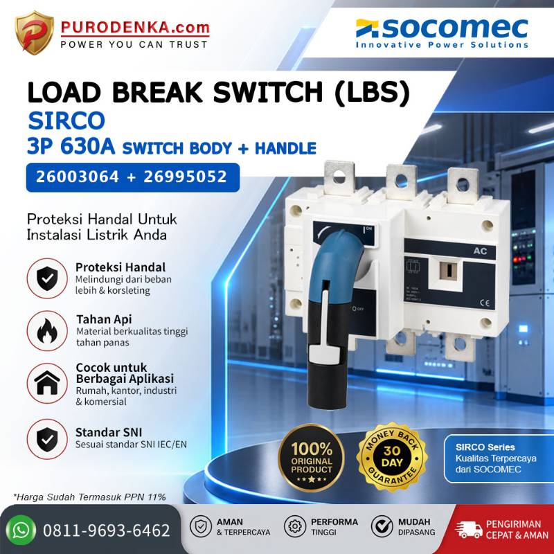 SOCOMEC Load Break Switch (LBS) SIRCO 3P 630A Switch Body+Handle 26003064+26995052