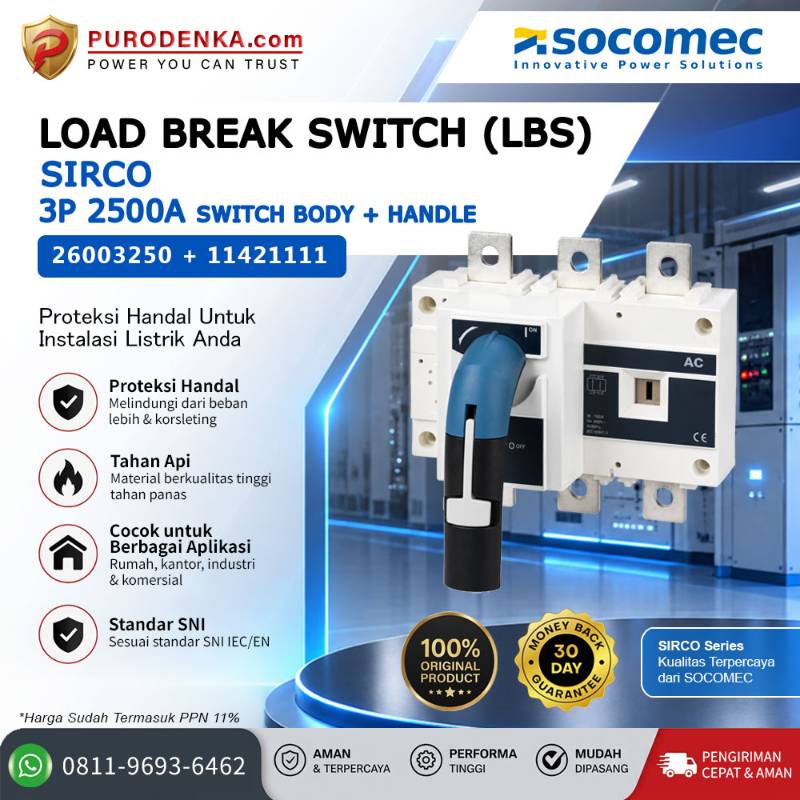 SOCOMEC Load Break Switch (LBS) SIRCO 3P 2500A Switch Body+Handle 26003250+11421111
