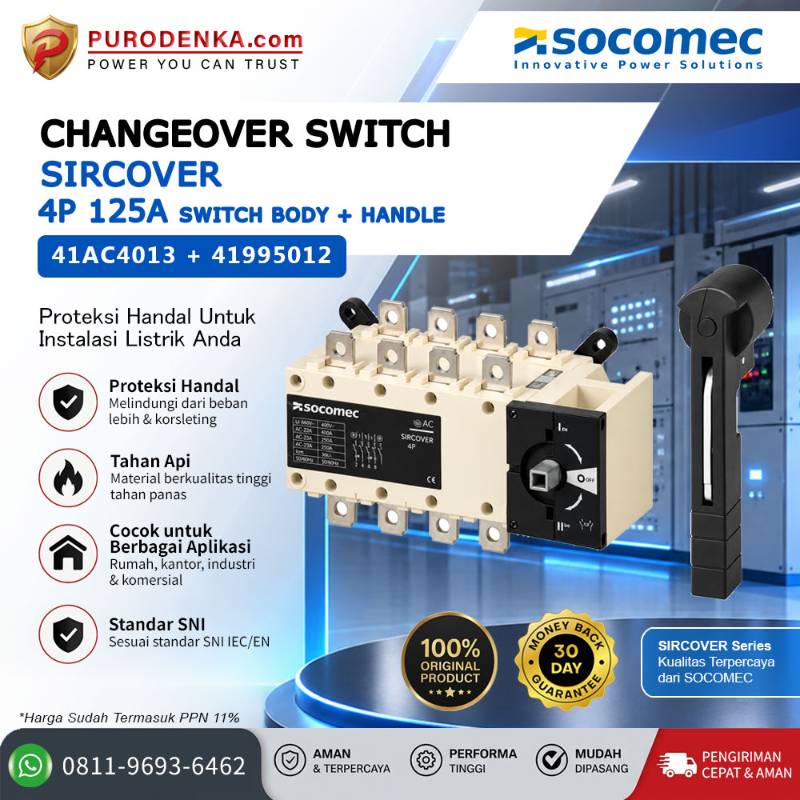 SOCOMEC Changeover Switch SIRCOVER 4P 125A Switch Body+Handle 41AC4013+41995012