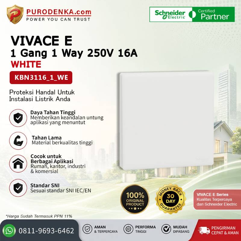 SCHNEIDER Vivace E Sakelar 1 Gang 1 Way 250V 16A White KBN3116_1_WE