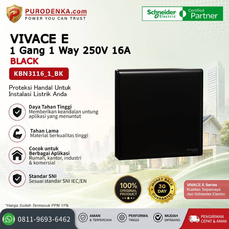 SCHNEIDER Vivace E Sakelar 1 Gang 1 Way 250V 16A Black KBN3116_1_BK