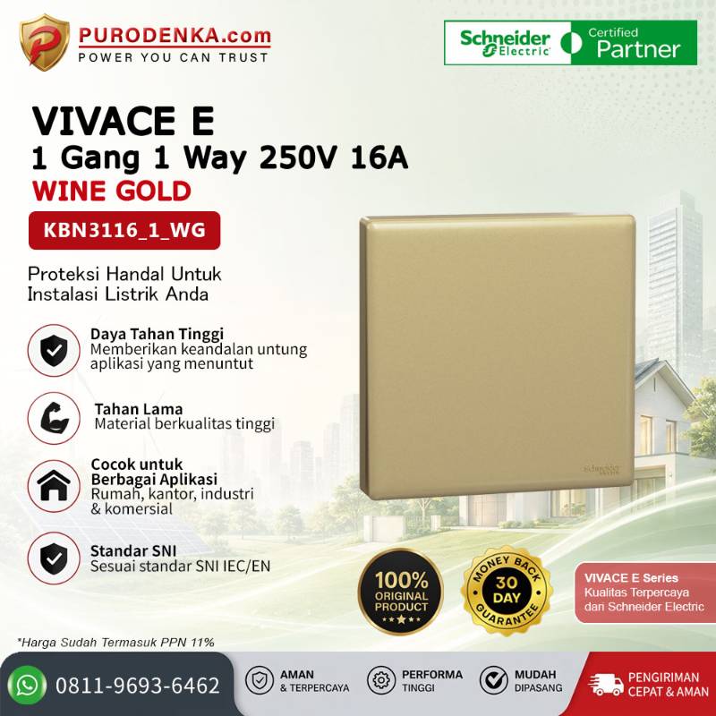 SCHNEIDER Vivace E Sakelar 1 Gang 1 Way 250V 16A Wine Gold KBN3116_1_WG