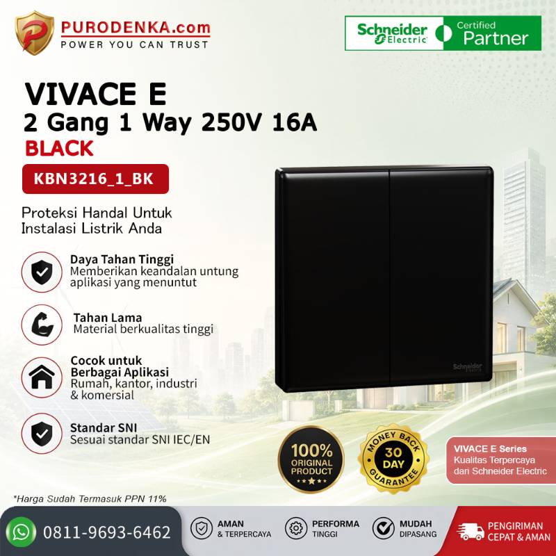 SCHNEIDER Vivace E Sakelar 2 Gang 1 Way 250V 16A Black KBN3216_1_BK