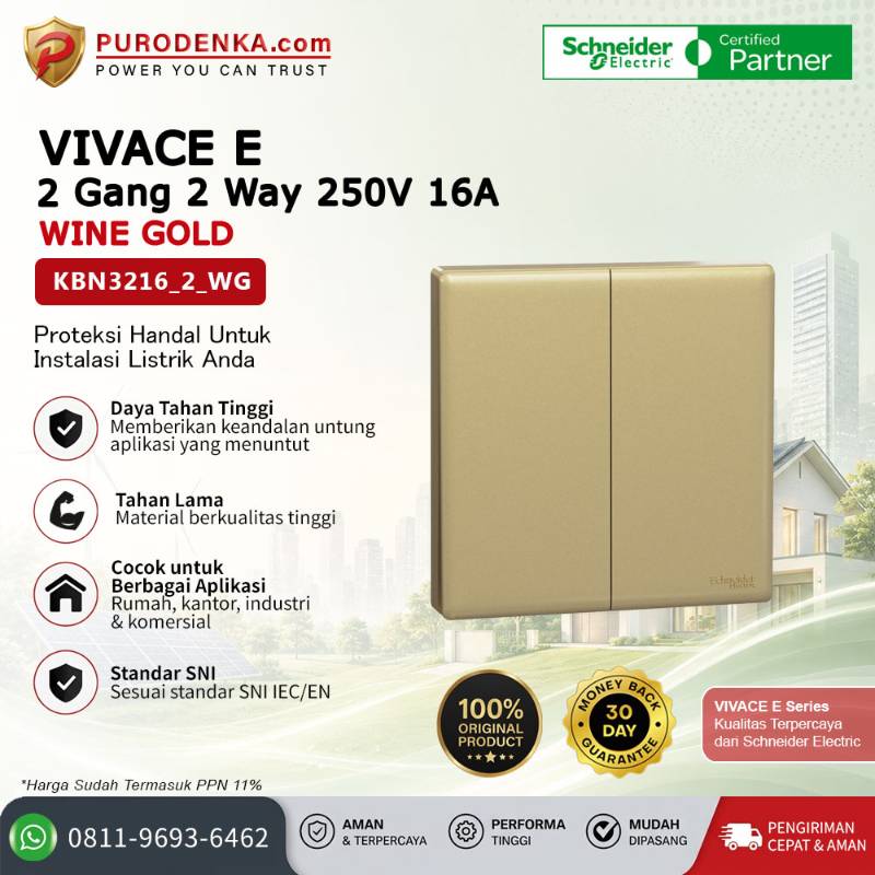 SCHNEIDER Vivace E Sakelar 2 Gang 2 Way 250V 16A Wine Gold KBN3216_2_WG