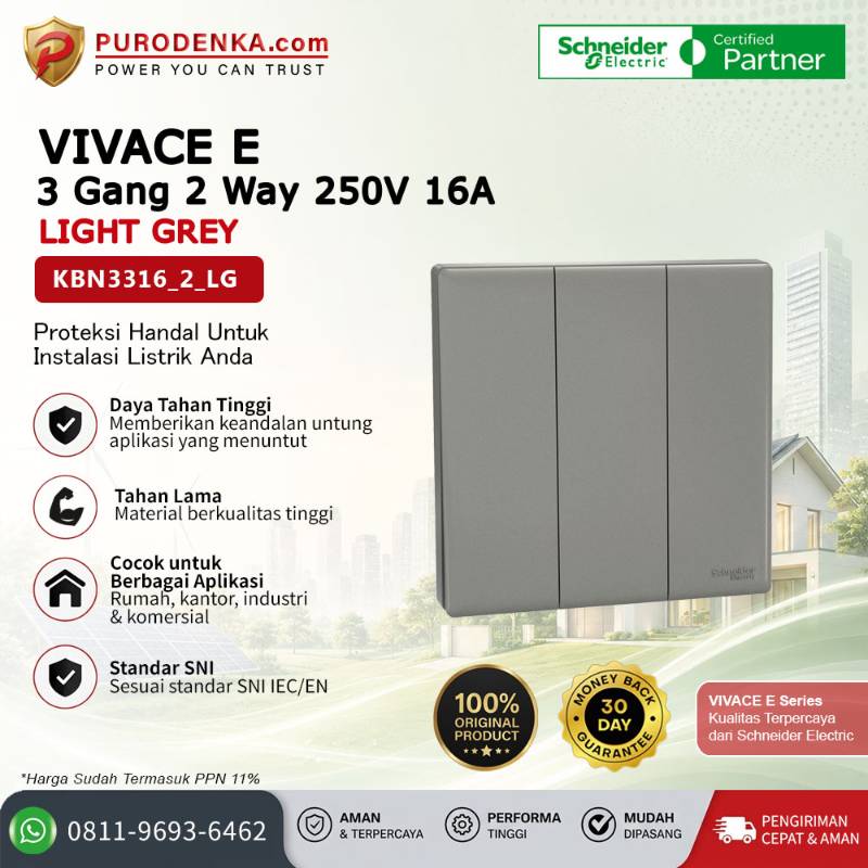 SCHNEIDER Vivace E Sakelar 3 Gang 2 Way 250V 16A Light Grey KBN3316_2_LG