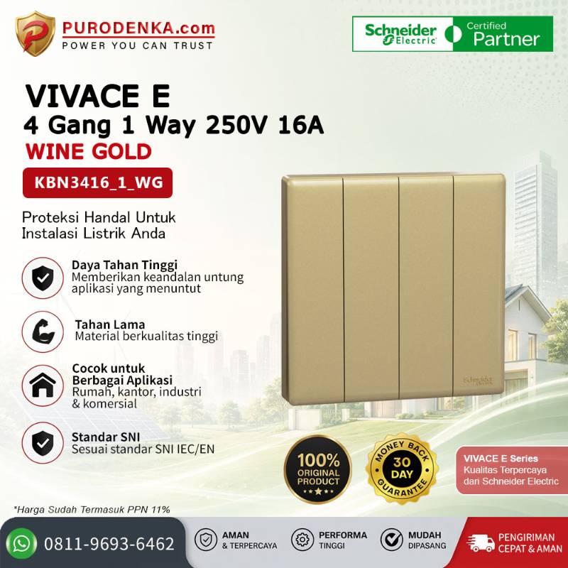 SCHNEIDER Vivace E Sakelar 4 Gang 1 Way 250V 16A Wine Gold KBN3416_1_WG