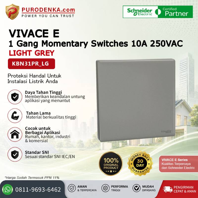 SCHNEIDER Vivace E 1 Gang Momentary Switches 10A 250VAC Light Grey KBN31PR_LG