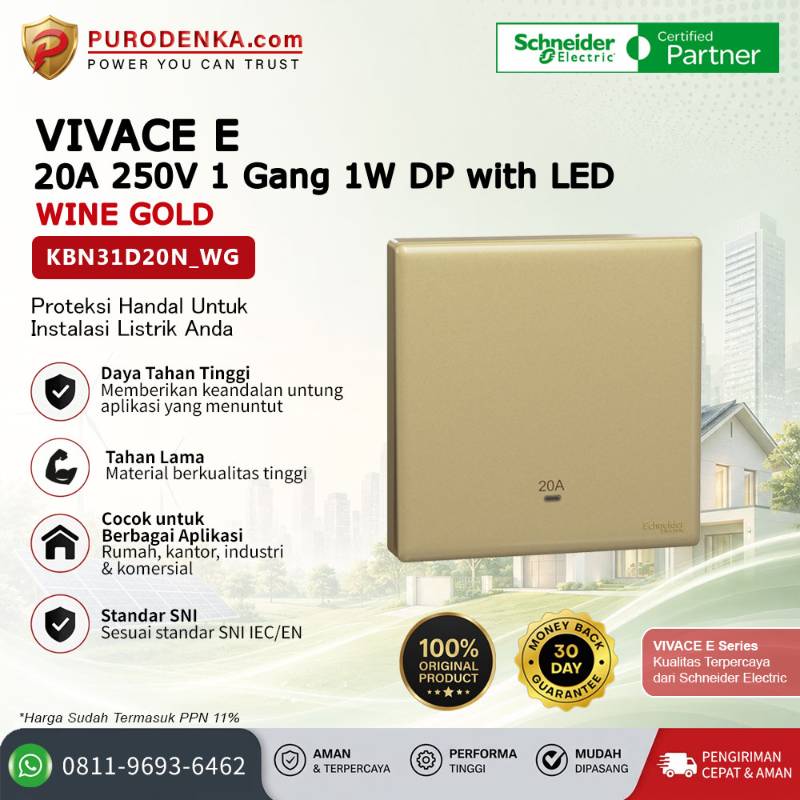 SCHNEIDER Vivace E Sakelar 20A 250V 1 Gang 1W DP with LED Wine Gold KBN31D20N_WG