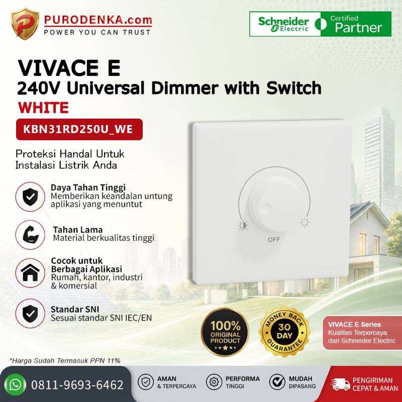 SCHNEIDER Vivace E 240V Universal Dimmer with Switch White KBN31RD250U_WE