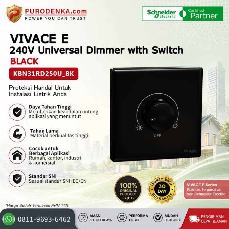 SCHNEIDER Vivace E 240V Universal Dimmer with Switch Black KBN31RD250U_BK