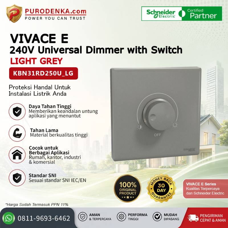 SCHNEIDER Vivace E 240V Universal Dimmer with Switch Light Grey KBN31RD250U_LG
