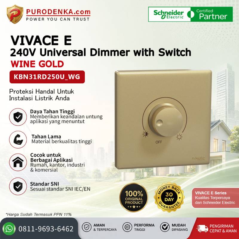 SCHNEIDER Vivace E 240V Universal Dimmer with Switch Wine Gold  KBN31RD250U_WG