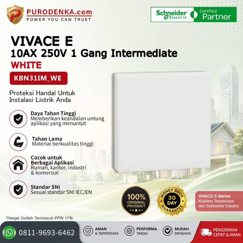SCHNEIDER Vivace E Sakelar 10AX 250V 1 Gang Intermediate White KBN31IM_WE