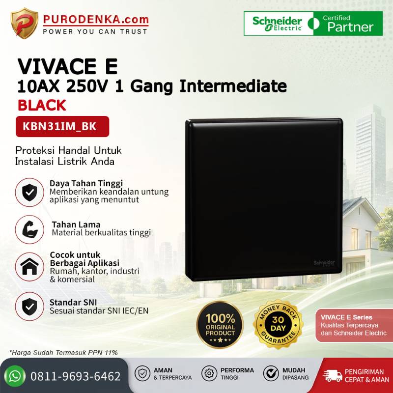 SCHNEIDER Vivace E Sakelar 10AX 250V 1 Gang Intermediate Black KBN31IM_BK
