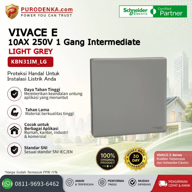 SCHNEIDER Vivace E Sakelar 10AX 250V 1 Gang Intermediate Light Grey KBN31IM_LG