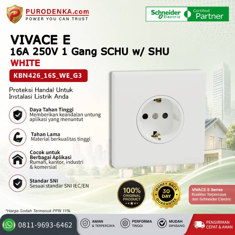 SCHNEIDER Vivace E Stopkontak 16A 250V 1 Gang SCHU w/ SHU White KBN426_16S_WE_G3