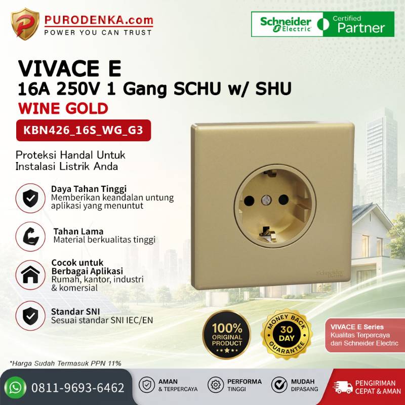 SCHNEIDER Vivace E Stopkontak 16A 250V 1 Gang SCHU w/ SHU Wine Gold KBN426_16S_WG_G3
