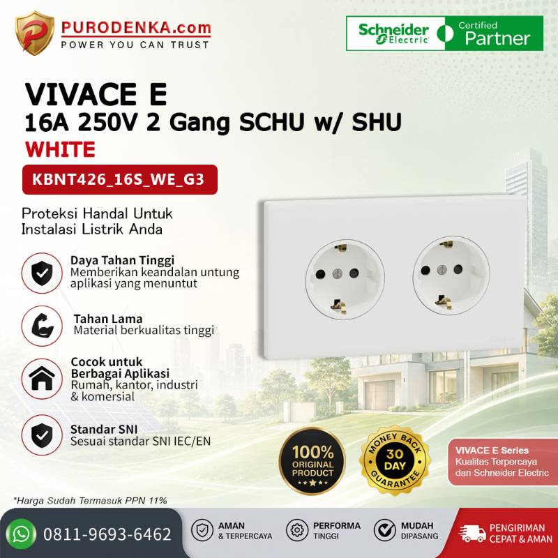 SCHNEIDER Vivace E Stopkontak 16A 250V 2 Gang SCHU w/ SHU White KBNT426_16S_WE_G3