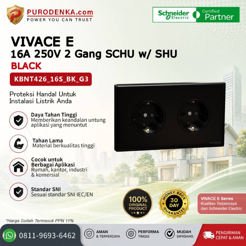 SCHNEIDER Vivace E Stopkontak 16A 250V 2 Gang SCHU w/ SHU Black KBNT426_16S_BK_G3