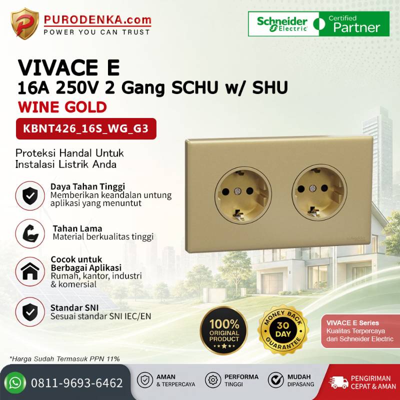 SCHNEIDER Vivace E Stopkontak 16A 250V 2 Gang SCHU w/ SHU Wine Gold KBNT426_16S_WG_G3