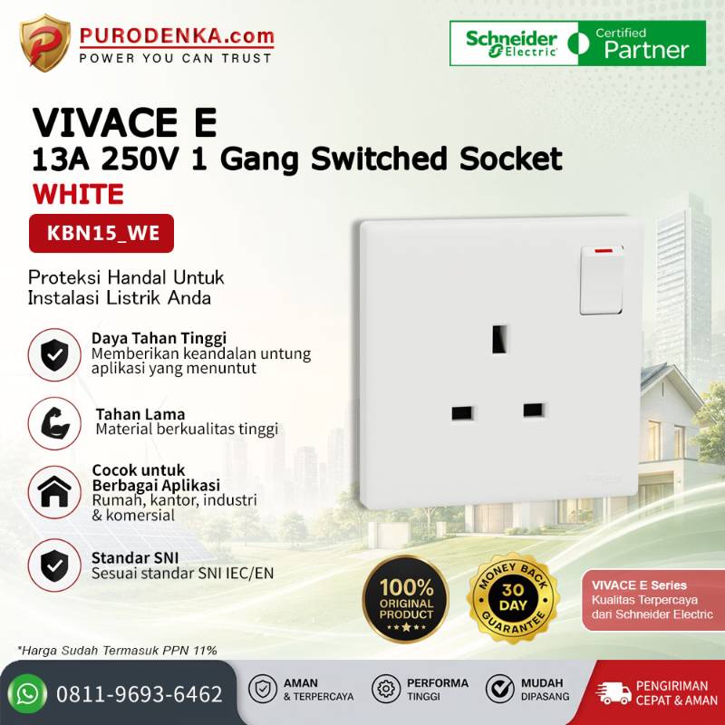 SCHNEIDER Vivace E Stopkontak 13A 250V 1 Gang Switched Socket White KBN15_WE