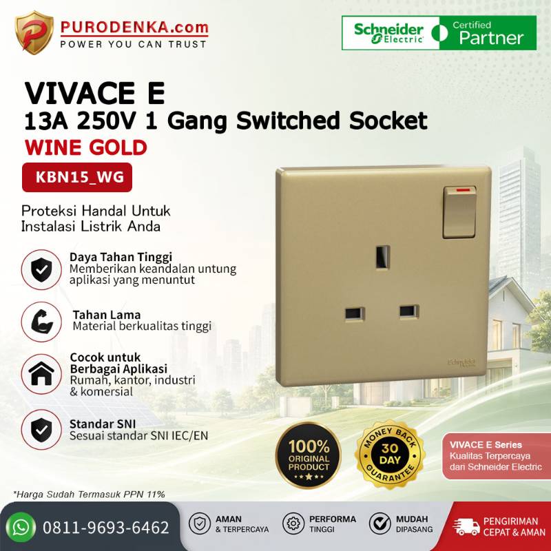 SCHNEIDER Vivace E Stopkontak 13A 250V 1 Gang Switched Socket Wine Gold KBN15_WG