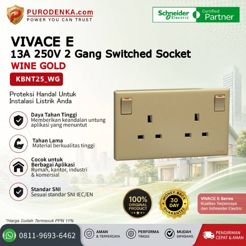 SCHNEIDER Vivace E Stopkontak 13A 250V 2 Gang Switched Socket Wine Gold KBNT25_WG