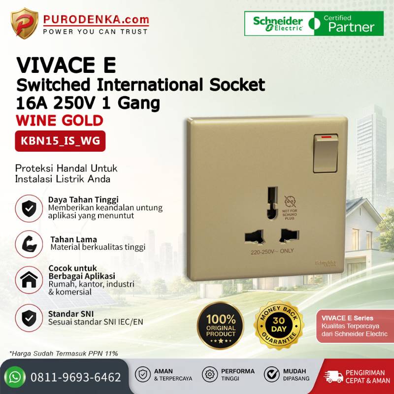 SCHNEIDER Vivace E Stopkontak 16A 250V 1 Gang Switched International Socket Wine Gold KBN15_IS_WG