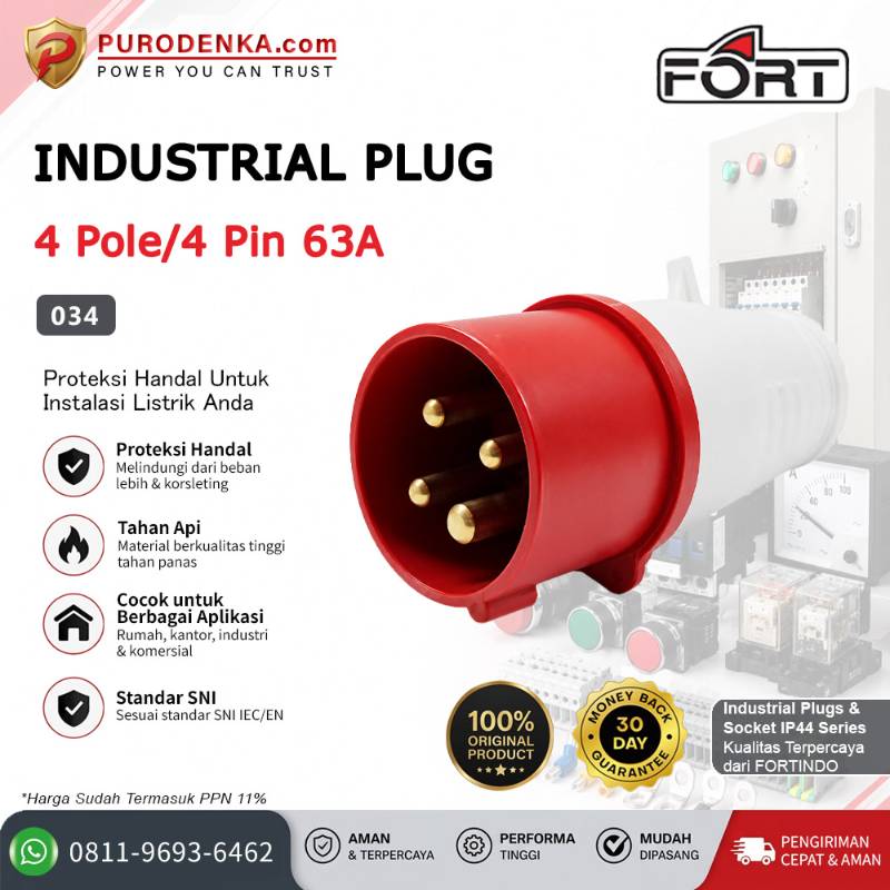 FORT Industrial Plug IP44 4P 63A 034