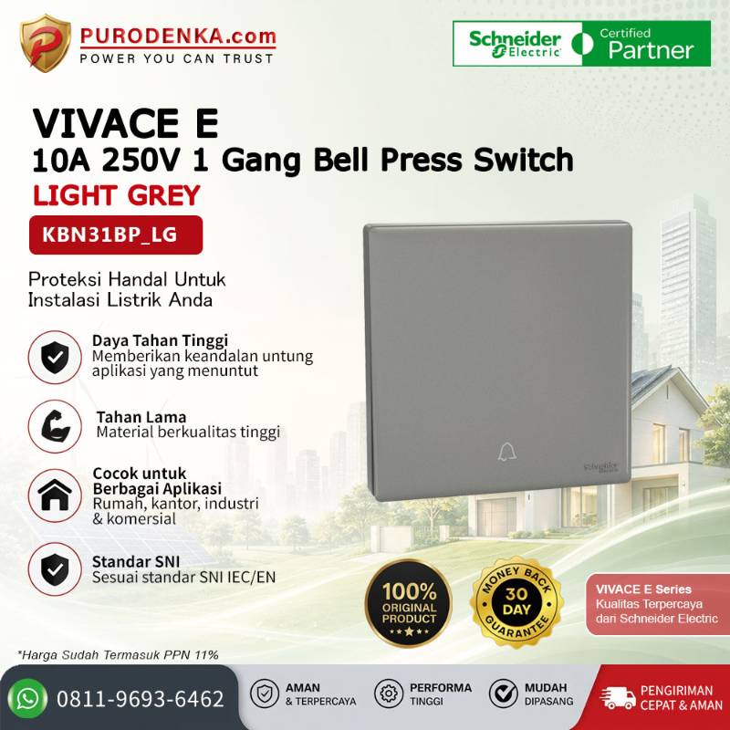 SCHNEIDER Vivace E 10A 250V 1 Gang Bell Press Switch Light Grey KBN31BP_LG