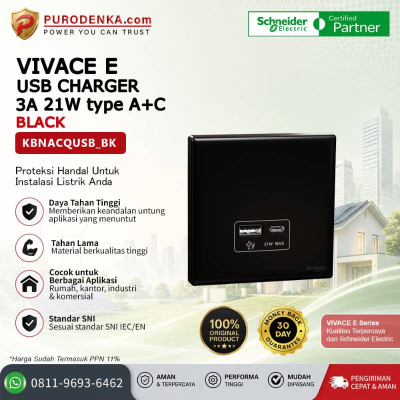 SCHNEIDER Vivace E USB Charger 3A 21W Type A+C Black KBNACQUSB_BK