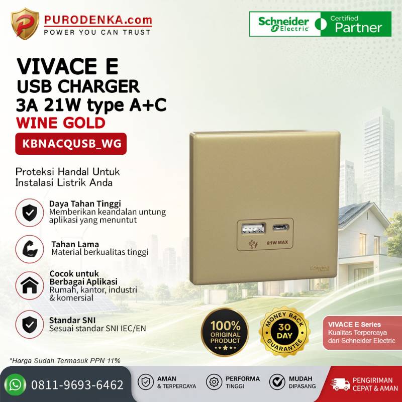 SCHNEIDER Vivace E USB Charger 3A 21W Type A+C Wine Gold KBNACQUSB_WG