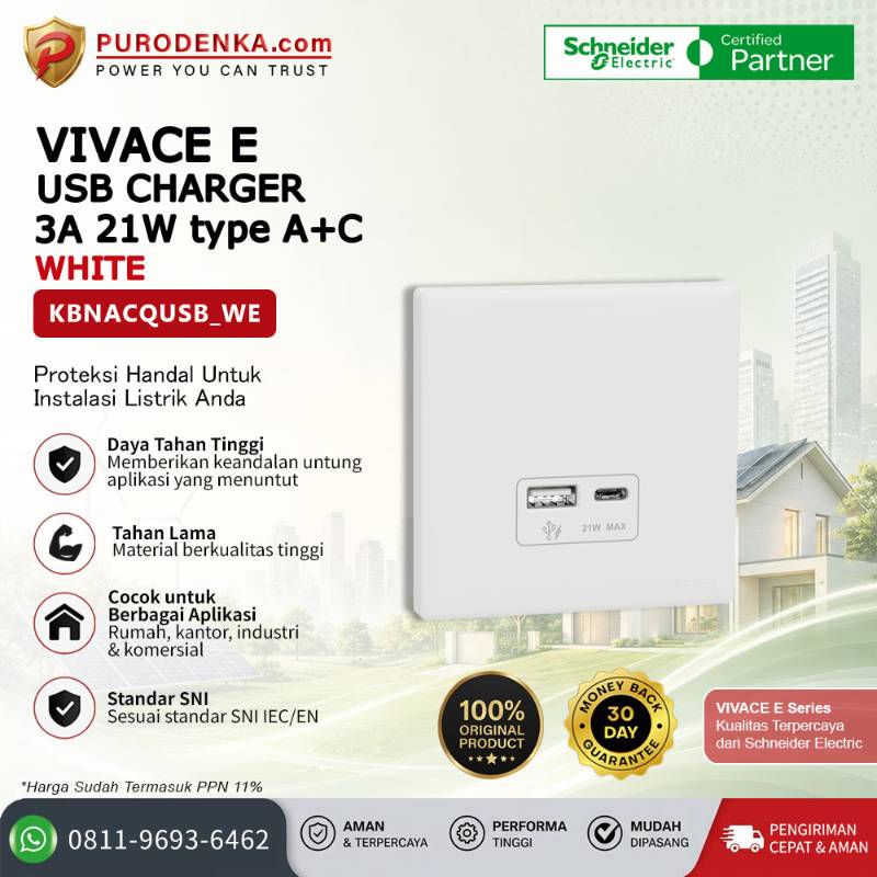 SCHNEIDER Vivace E USB Charger 3A 21W Type A+C White KBNACQUSB_WE
