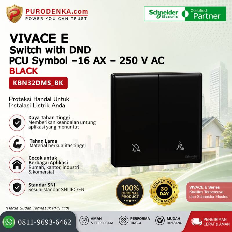 SCHNEIDER Vivace E Switch with DND PCU Symbol-16AX-250 VAC Black KBN32DMS_BK