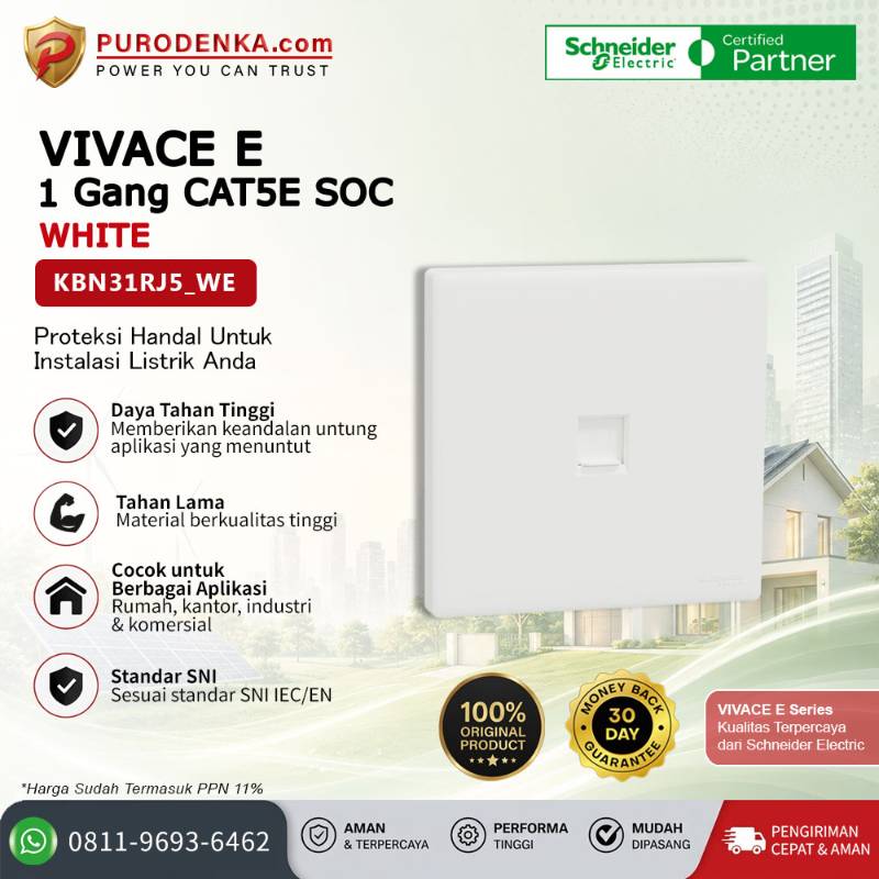 SCHNEIDER Vivace E Communication Outlet 1 Gang CAT5E SOC White KBN31RJ5_WE