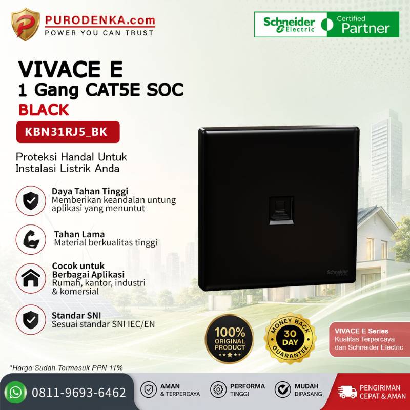 SCHNEIDER Vivace E Communication Outlet 1 Gang CAT5E SOC Black KBN31RJ5_BK